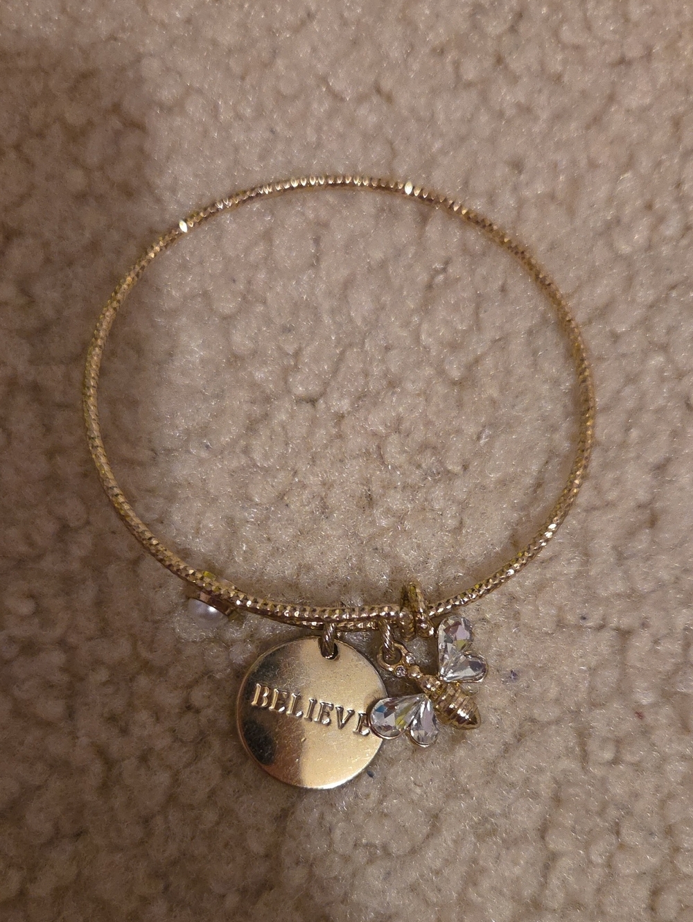 Mary Kay Shiny Gold Charm Bangle with Crystal Bee